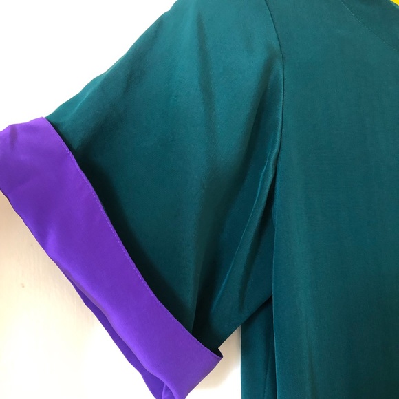 Vintage 80s Liz Claiborne 100% Silk Button Side Colorblock Shift Dress 8… - Picture 6 of 16